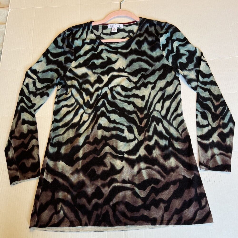 Belford Sweater M 100% Extrafine Merino Wool Animal Knit Blue Black see details